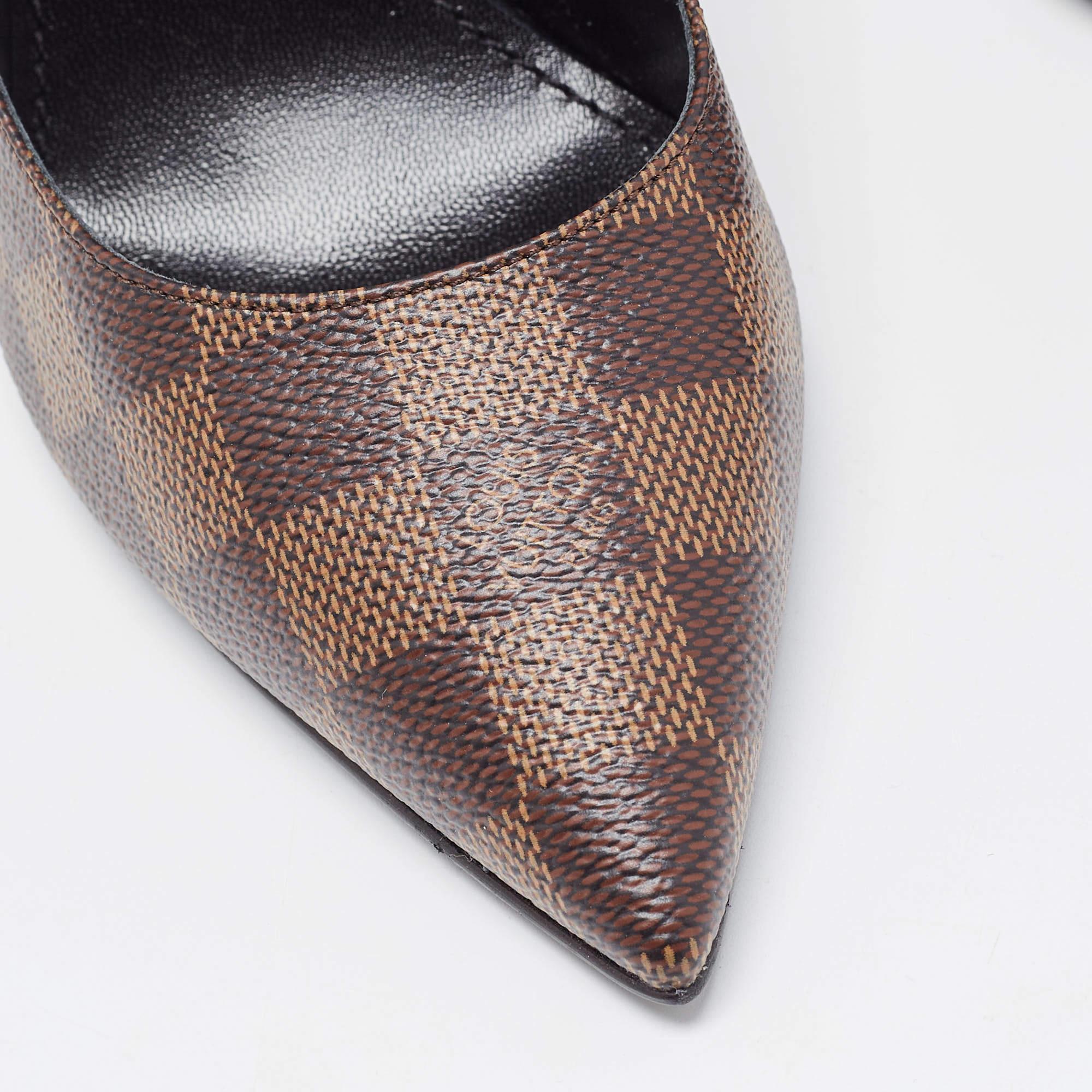 Louis Vuitton Brown Damier Ebene and Vernis Leather Cherie Pumps Size 38 1