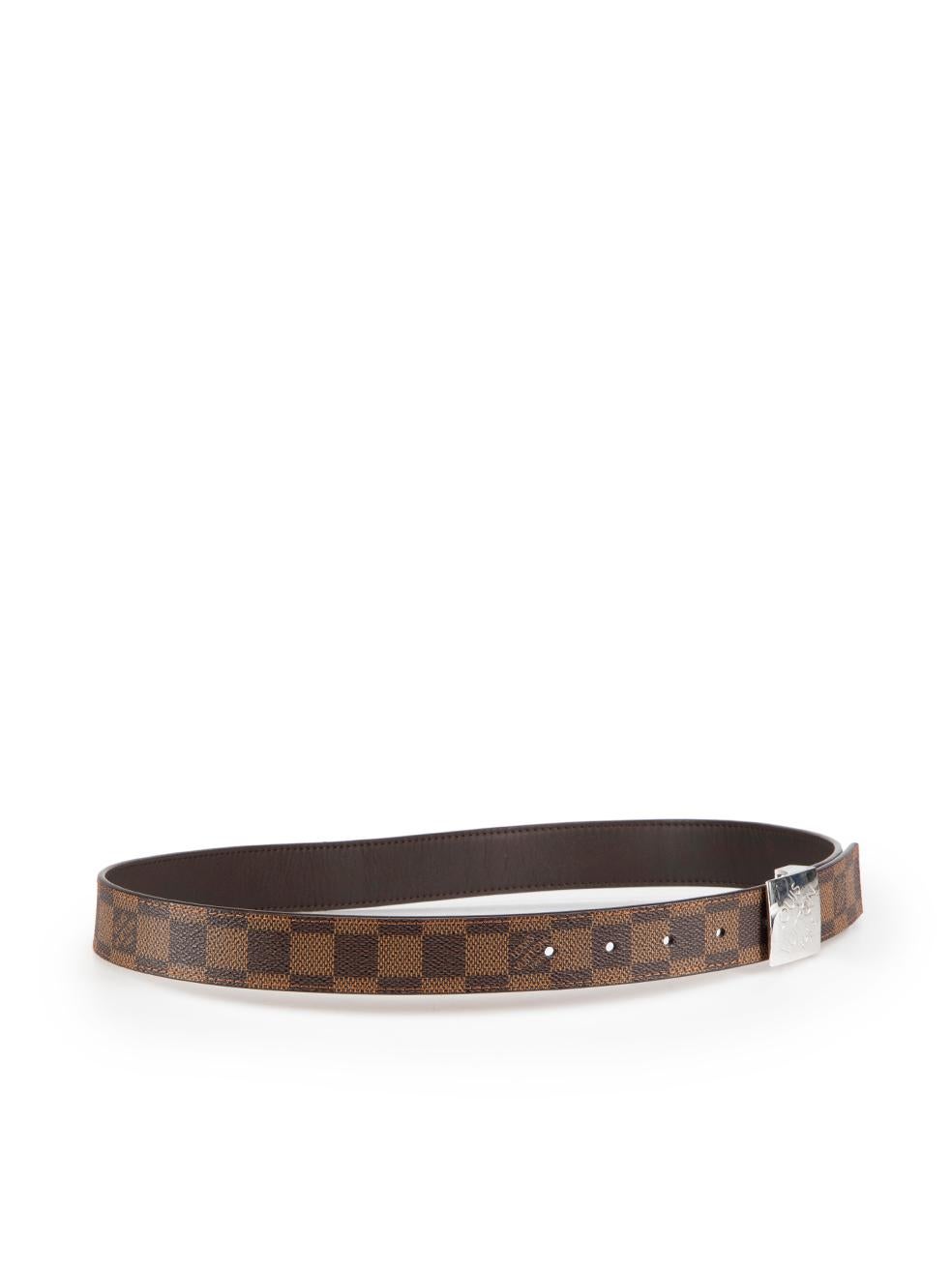 CONDITION is Good. Minor wear to belt is evident. Light wear to buckle fastening with some abrasion, scratches and tarnishing to the metal surface on this used Louis Vuitton designer resale item.
 
 Details
 Brown
 Coated canvas
 Belt
 Logo pattern

