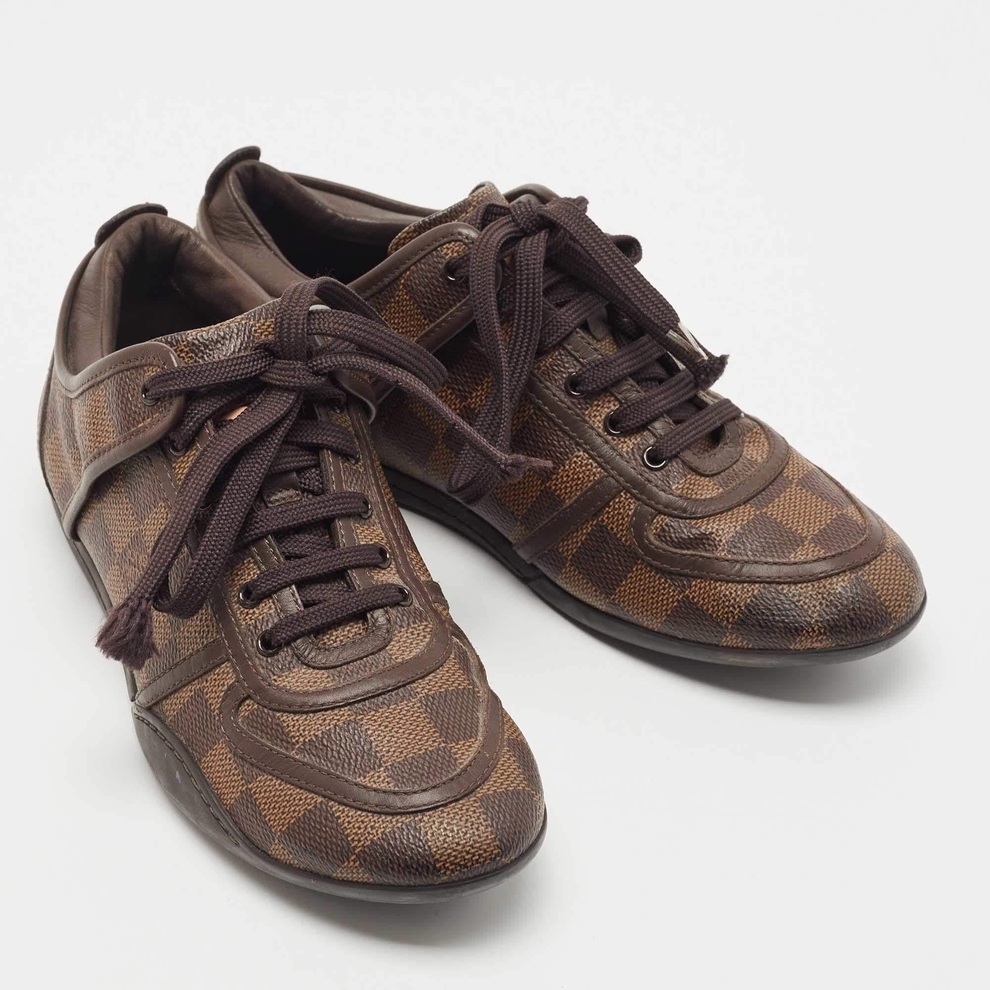 Women's Louis Vuitton Brown Damier Ebene Canvas and Leather Low Top Sneakers Size 35.5