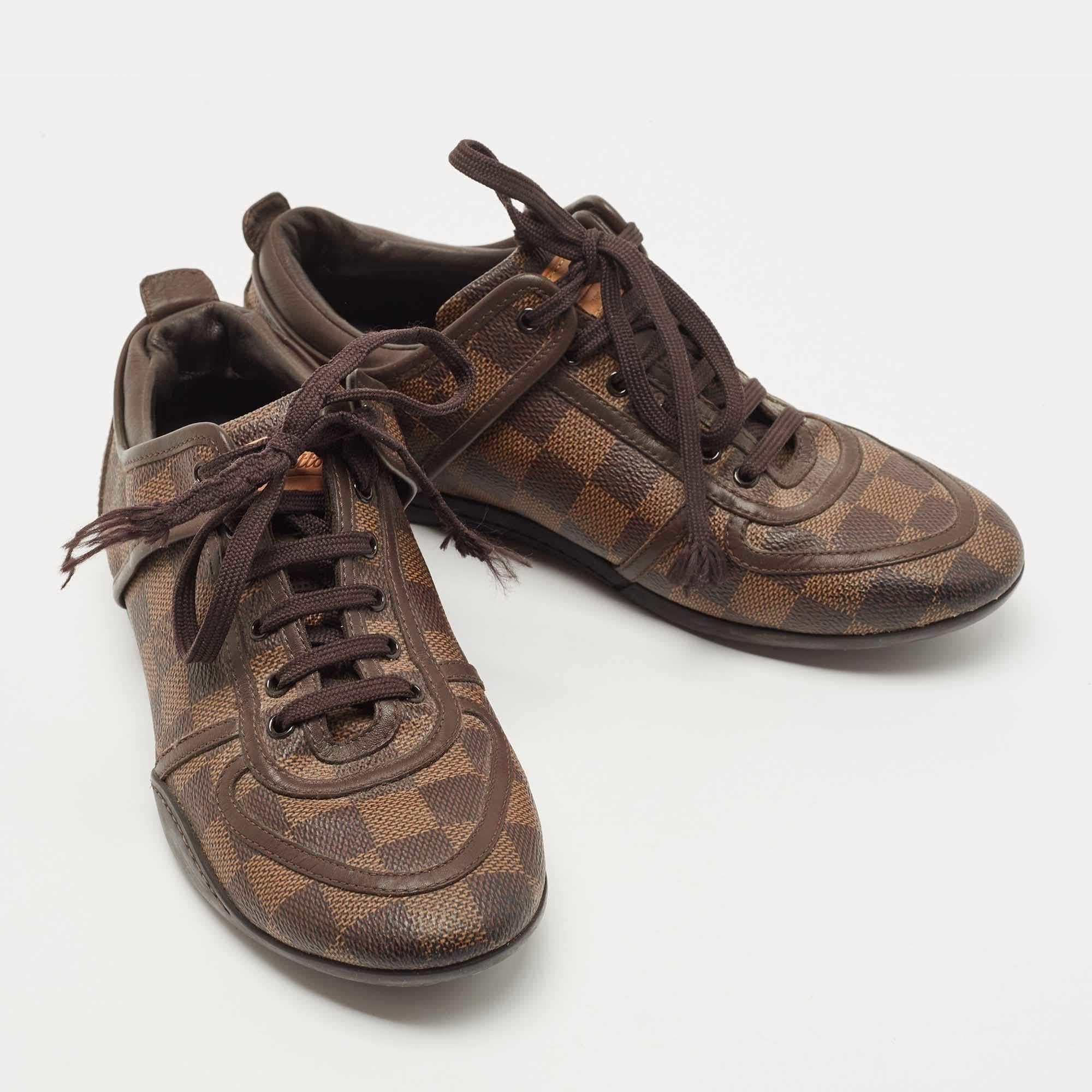 Black Louis Vuitton Brown Damier Ebene Canvas and Leather Low Top Sneakers Size 36.5