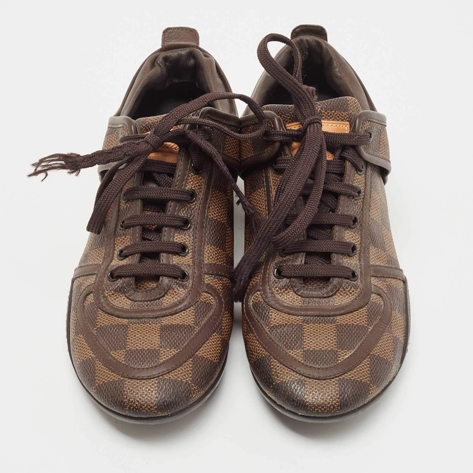 Louis Vuitton Brown Damier Ebene Canvas and Leather Low Top Sneakers Size 36.5 In Excellent Condition In Dubai, Al Qouz 2