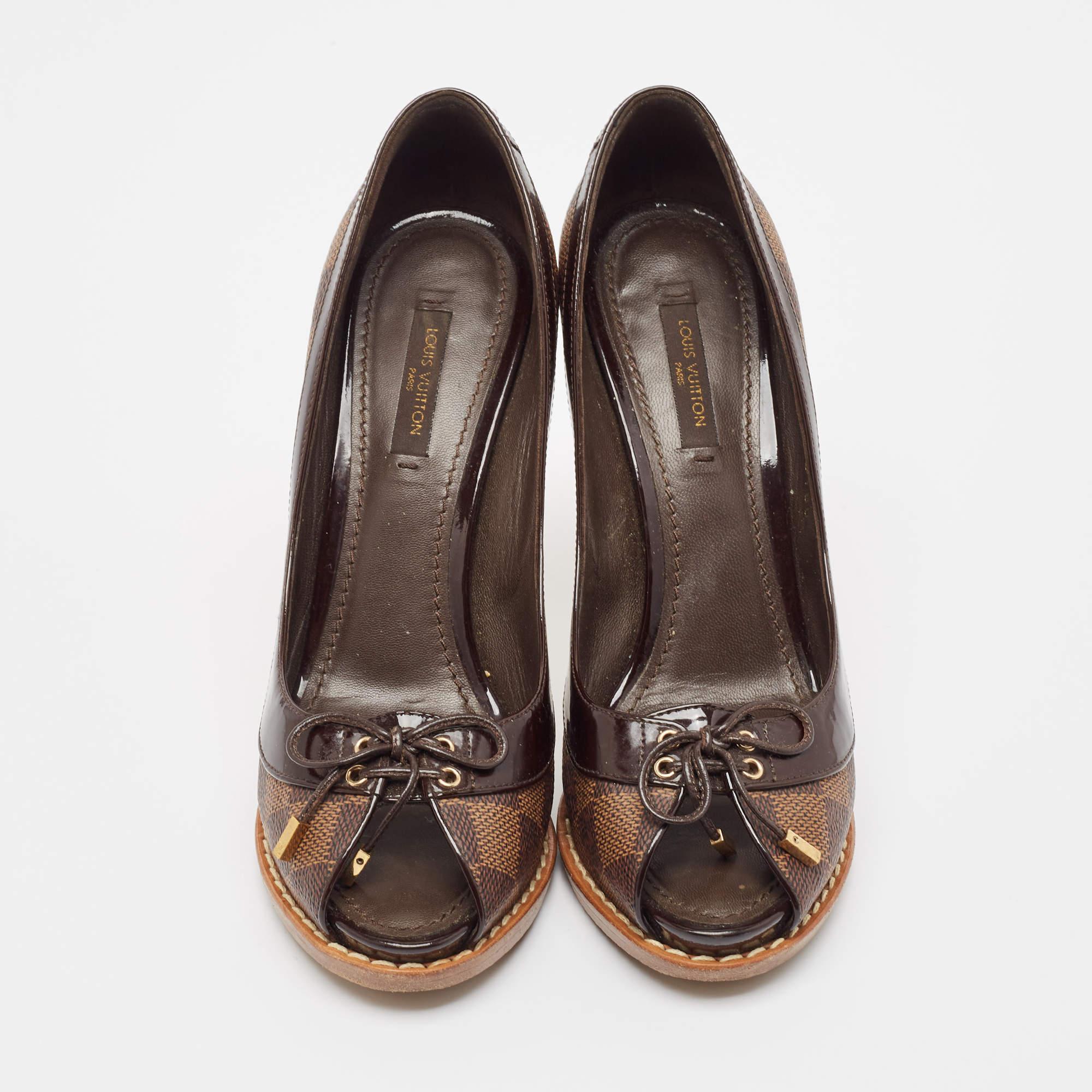 Louis Vuitton Brown Damier Ebene Canvas Palm Beach Pumps Size 37 In Good Condition In Dubai, Al Qouz 2