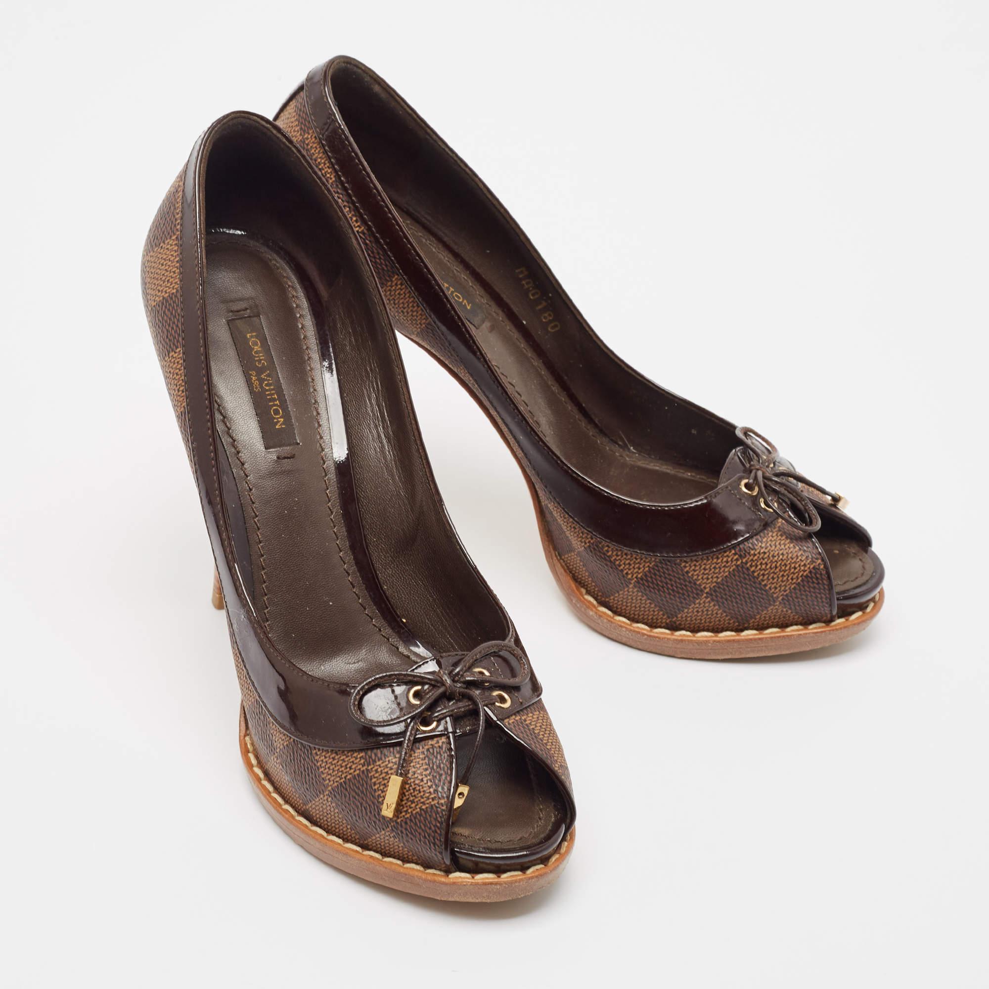 Women's Louis Vuitton Brown Damier Ebene Canvas Palm Beach Pumps Size 37