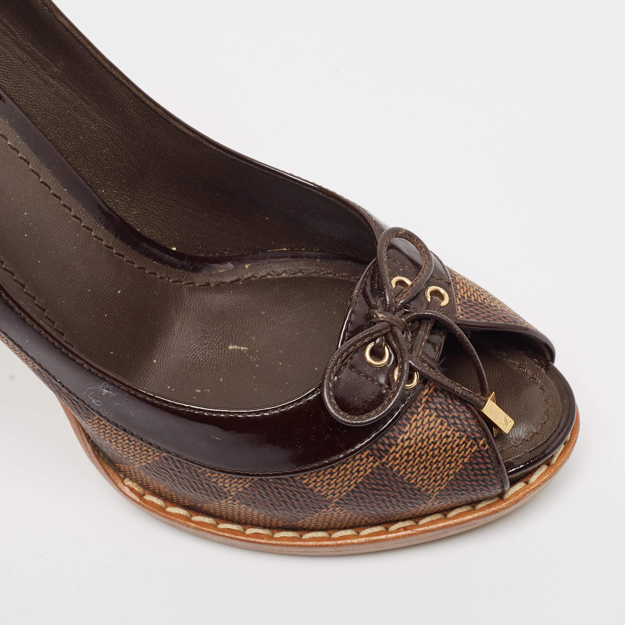 Louis Vuitton Brown Damier Ebene Canvas Palm Beach Pumps Size 37 3