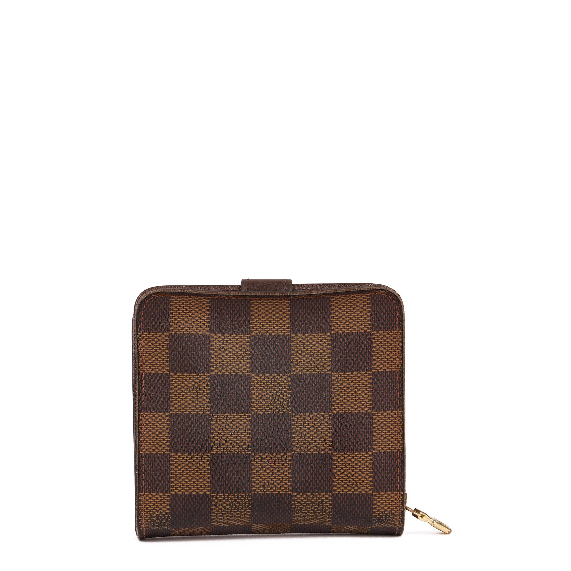 Women's Louis Vuitton BROWN DAMIER EBENE COATED CANVAS & CALFSKIN LEATHER COMPACT WALLET