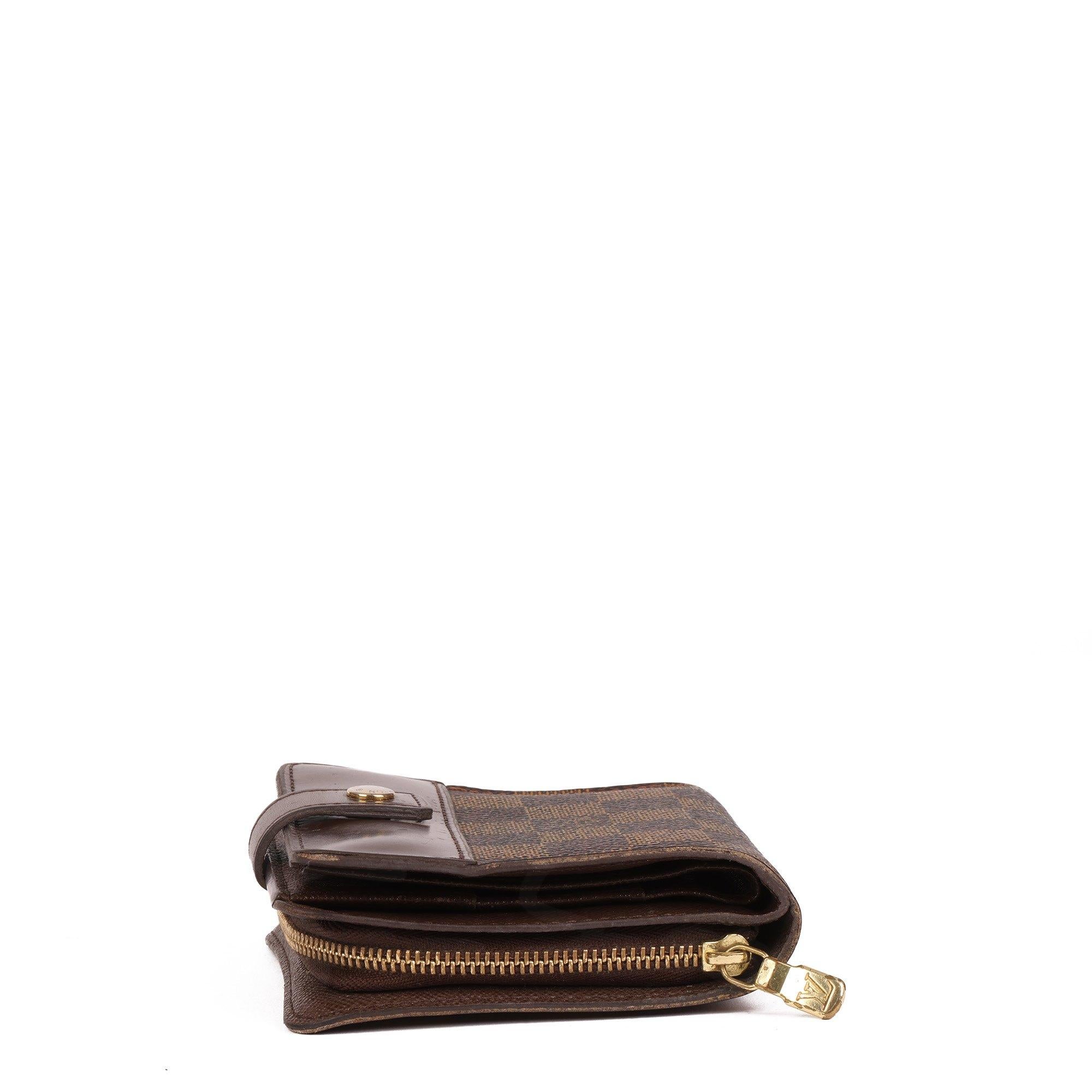 Louis Vuitton Brown Damier Ebene Coated Canvas & Calfskin Leather Zip Wallet 6