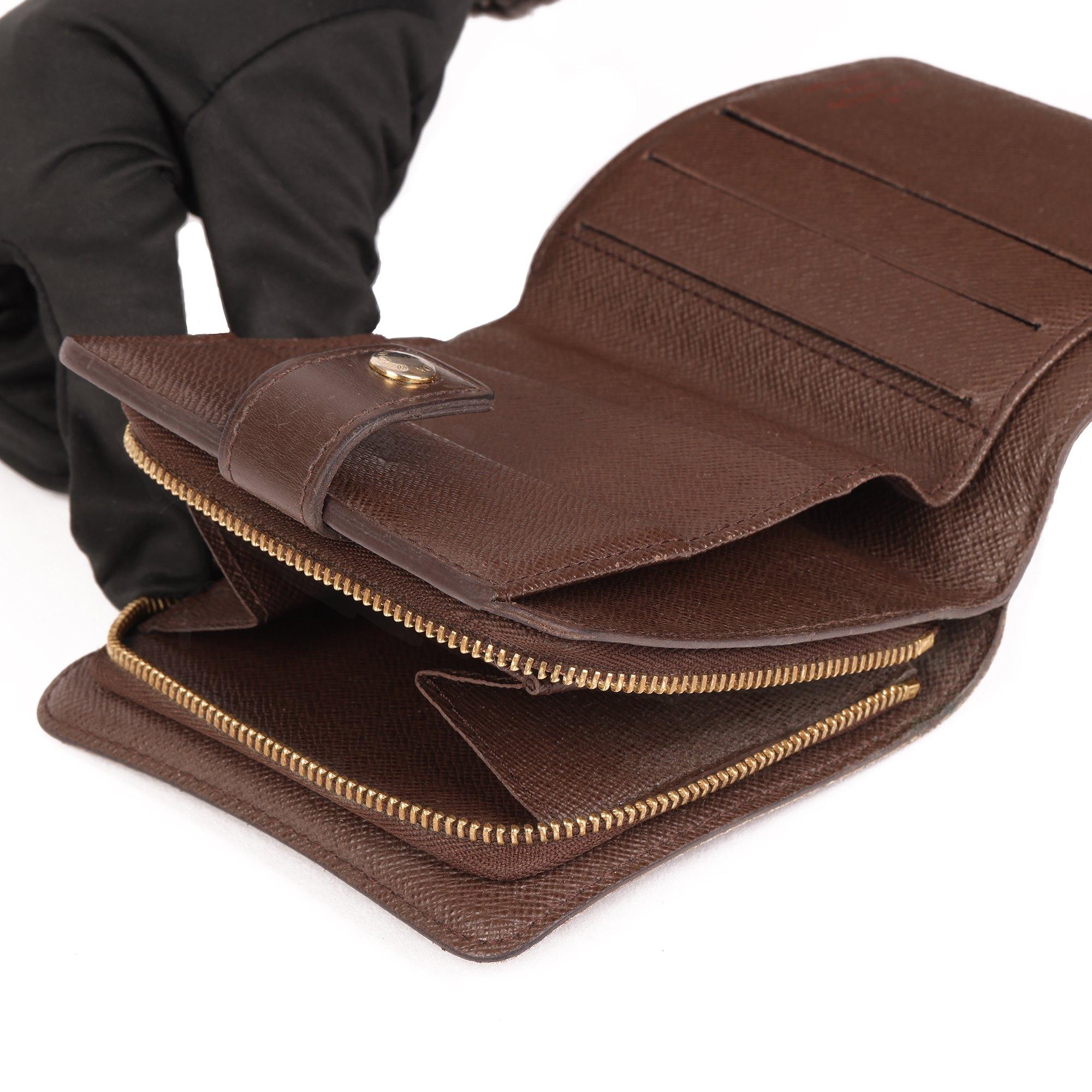 Black Louis Vuitton Brown Damier Ebene Coated Canvas & Calfskin Leather Zip Wallet