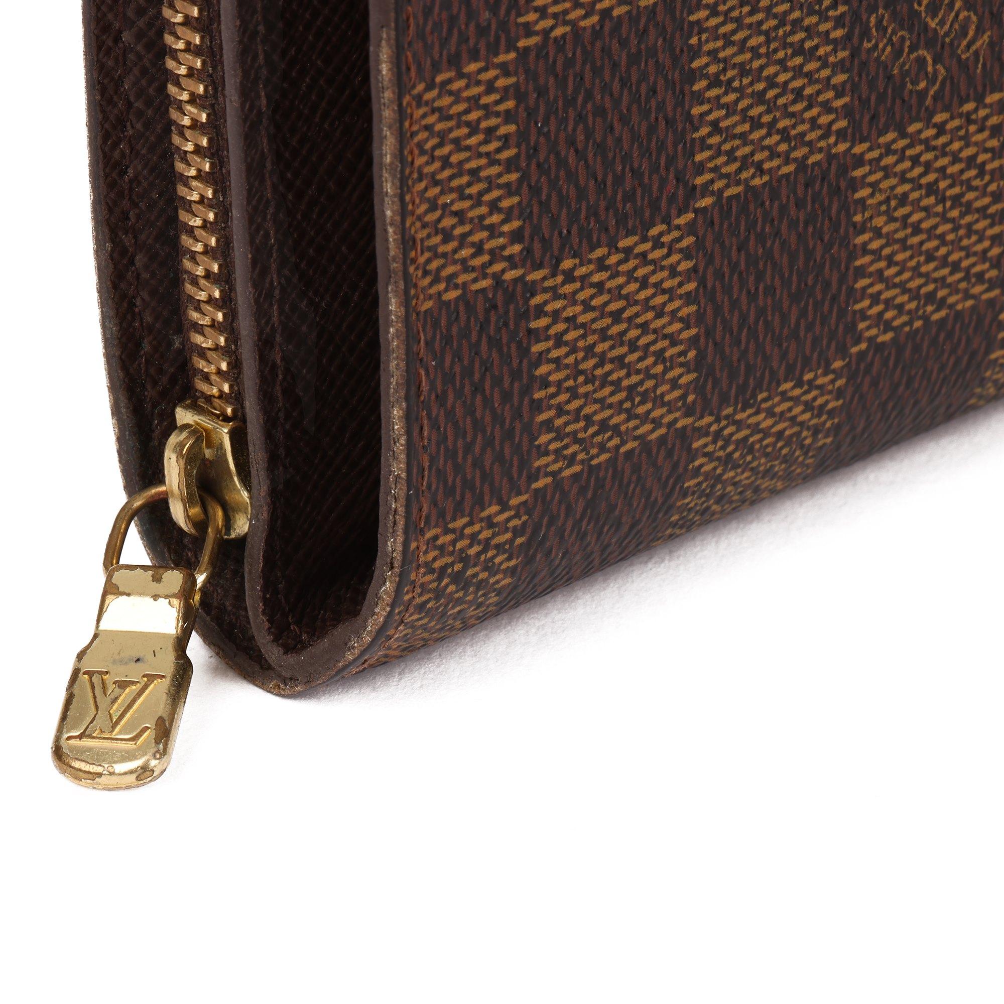 Louis Vuitton Brown Damier Ebene Coated Canvas & Calfskin Leather Zip Wallet 1