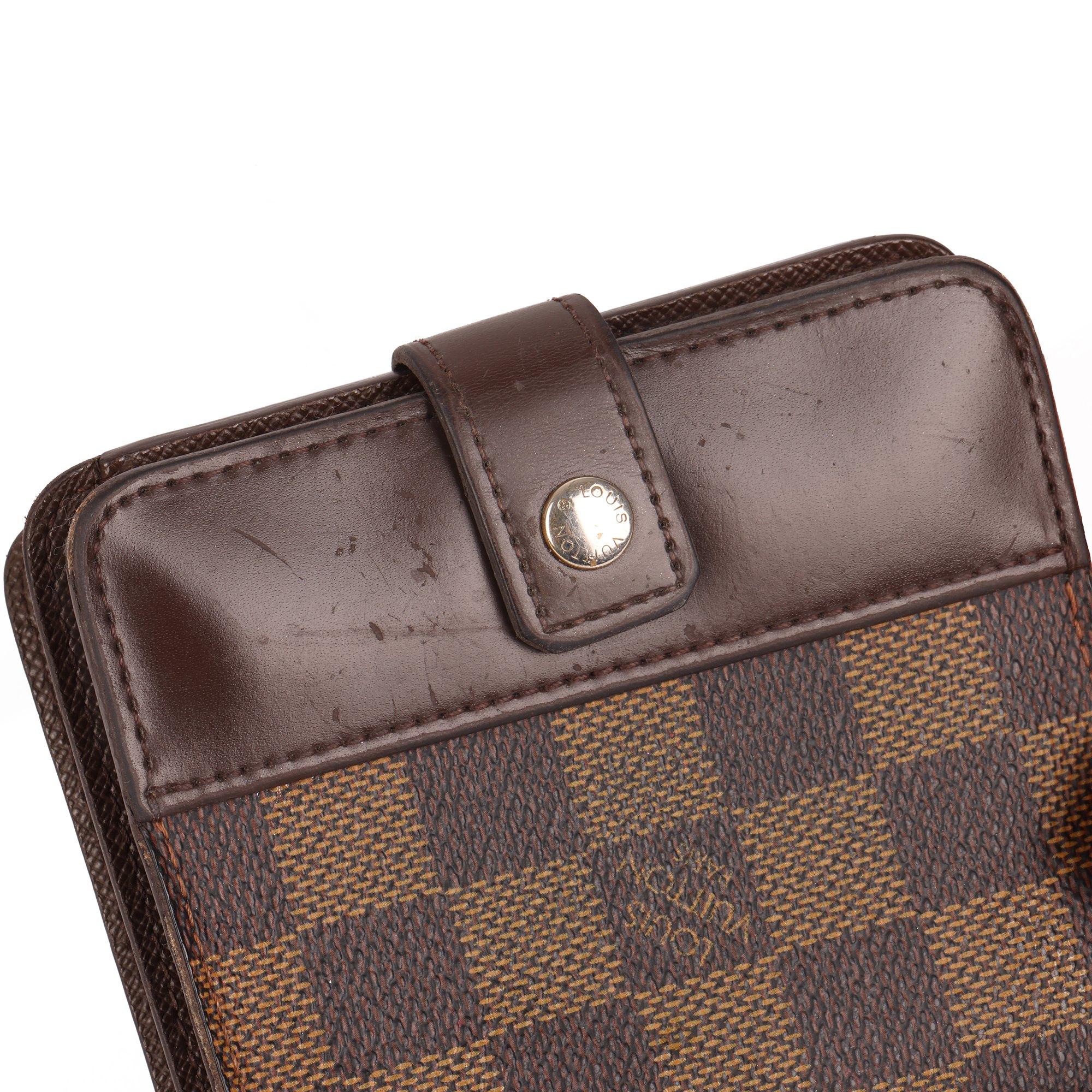 Louis Vuitton Brown Damier Ebene Coated Canvas & Calfskin Leather Zip Wallet 2