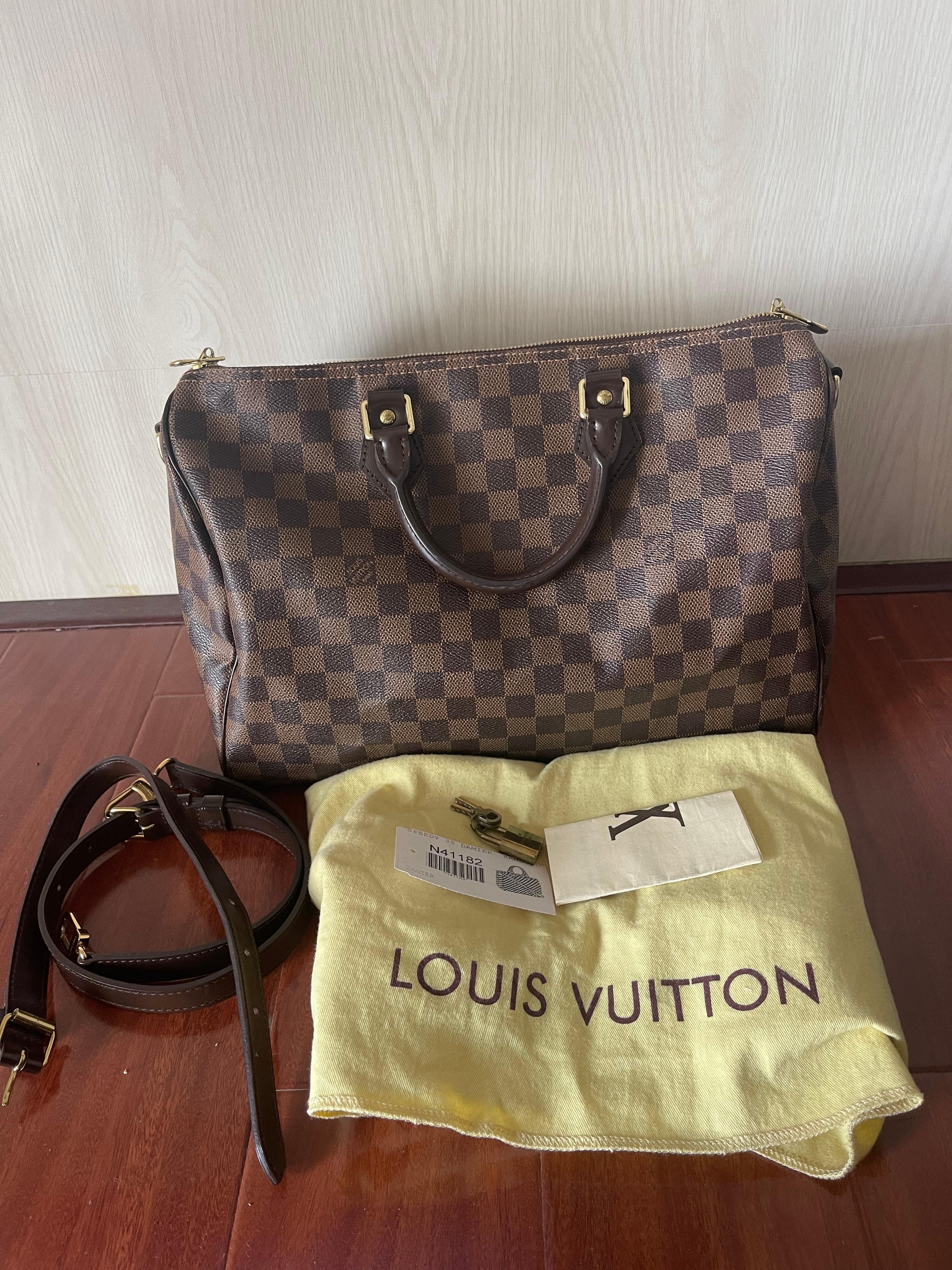 Louis Vuitton Brown Damier Ebene Speedy 35 Bandouliere Boston Bag For Sale 10