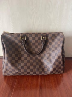 LOUIS Vuitton Brown Faux Leather LV Logo Speedy 35 Doctor Handbag