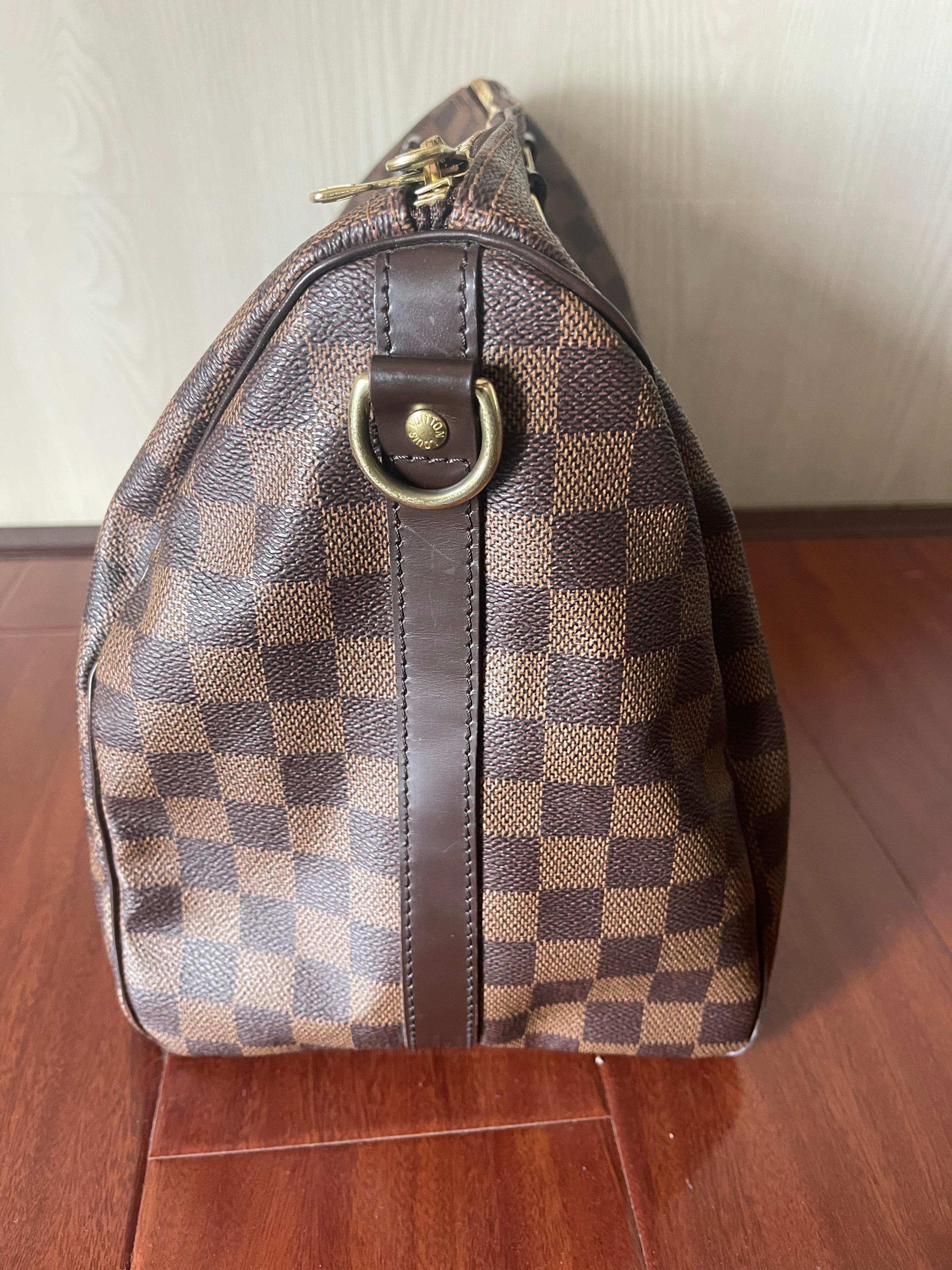 Louis Vuitton Brown Damier Ebene Speedy 35 Bandouliere Boston Bag For Sale 3