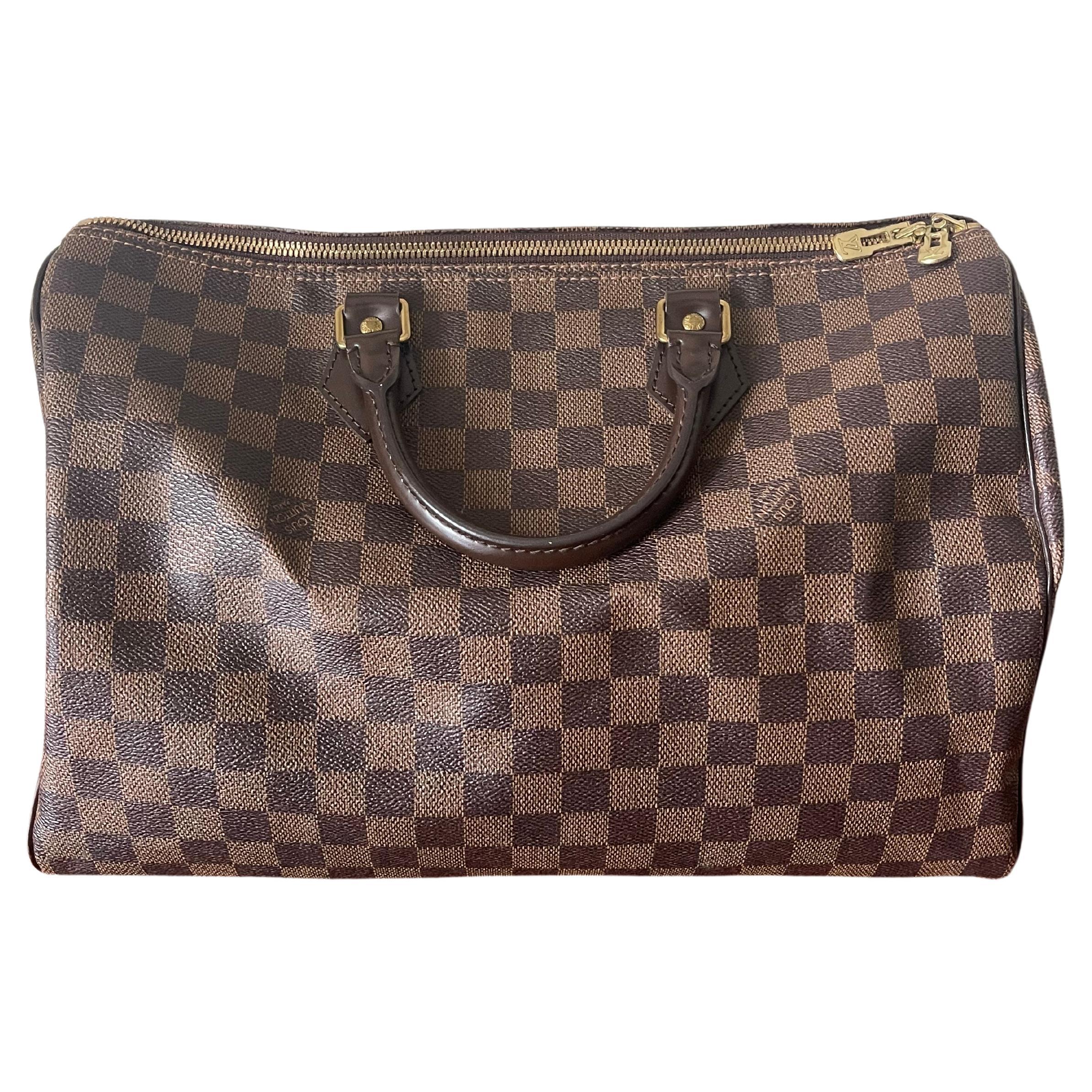 Louis Vuitton Brown Damier Ebene Speedy 35 Bandouliere Boston Bag For Sale