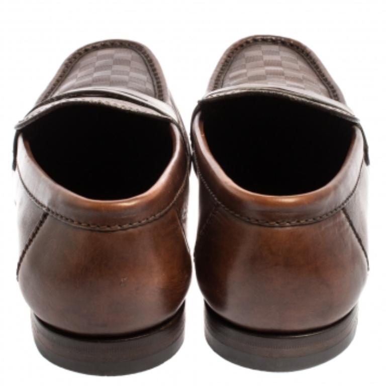 Men's Louis Vuitton Brown Damier Embossed Leather Sorbonne Slip On Loafers Size 42 For Sale