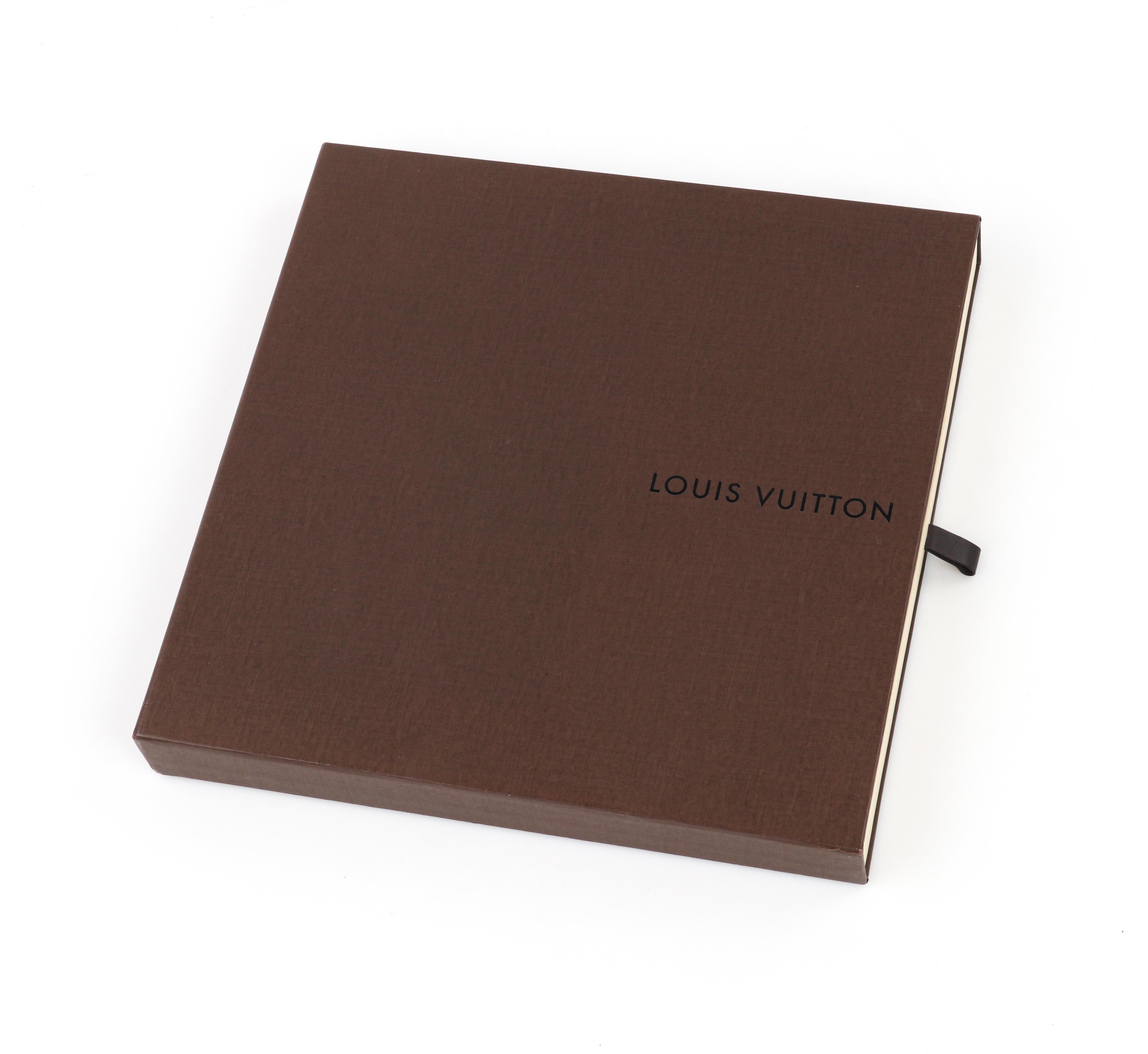 LOUIS VUITTON Brown Denim Monogram Trunk Print Large Square Silk Scarf w/Box For Sale 5