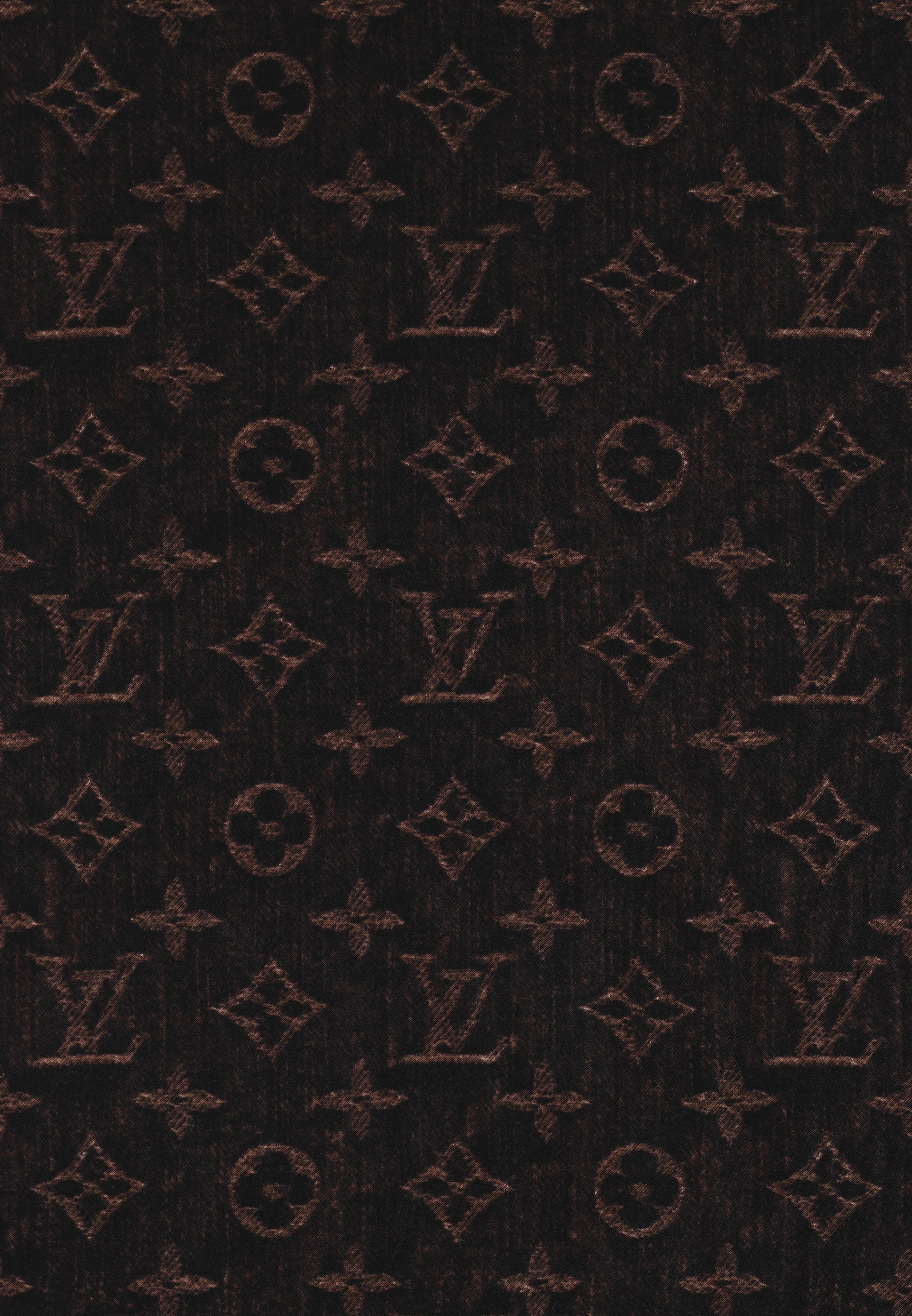 LOUIS VUITTON Brown Denim Monogram Trunk Print Large Square Silk Scarf w/Box For Sale 2
