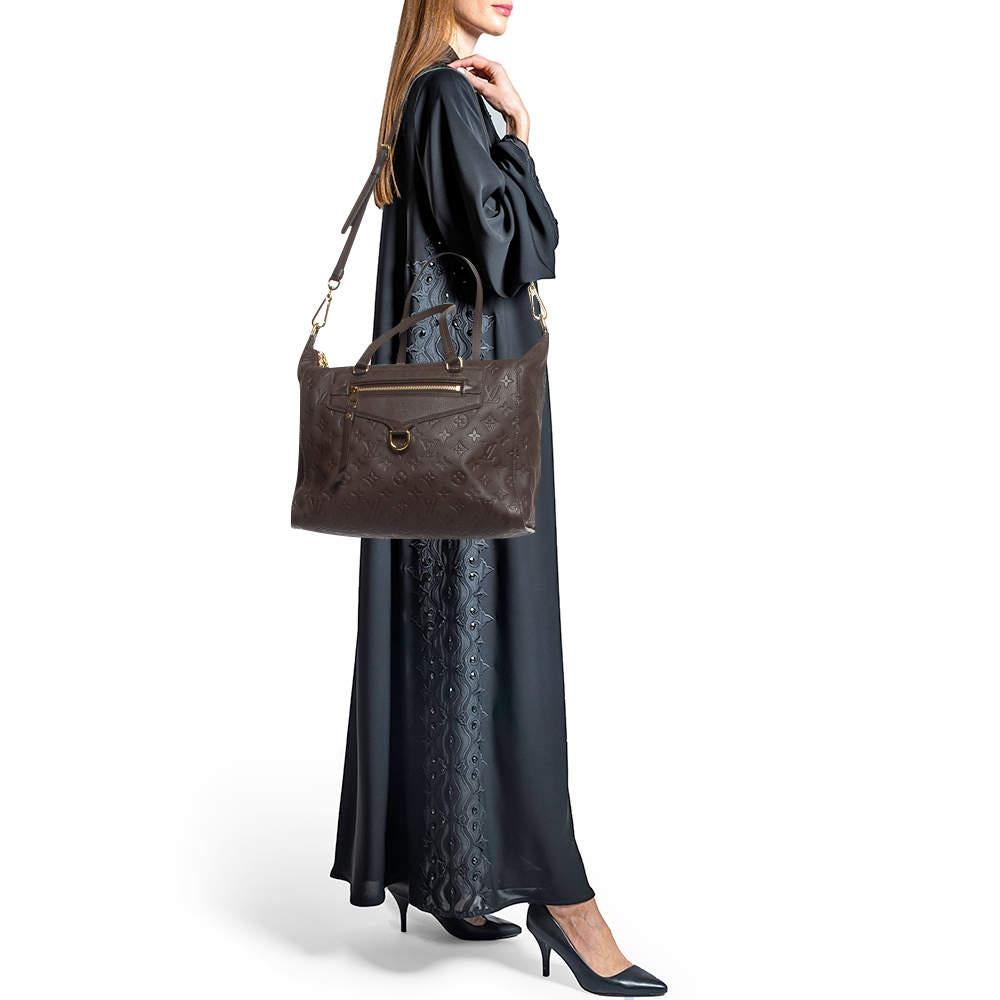 Gray Louis Vuitton Brown Earth Monogram Empreinte Leather Lumineuse PM Bag For Sale