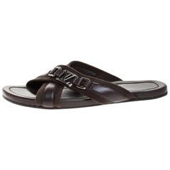 Louis Vuitton Black Fabric and Leather Hamptons Thong Sandals Size 44 Louis  Vuitton