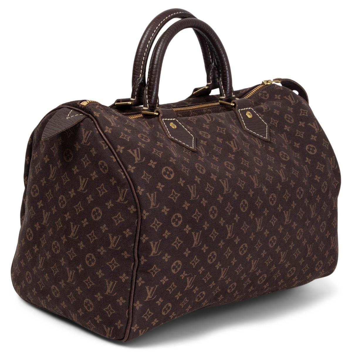 100% authentic Louis Vuitton Fusain Monogram Mini Lin Idylle Speedy 30 in brown 58% cotton, 24% linen and 18% polyamide with leather trim. Lined in brown canvas with one open pocket against the back. Has been carried and is in excellent condition.