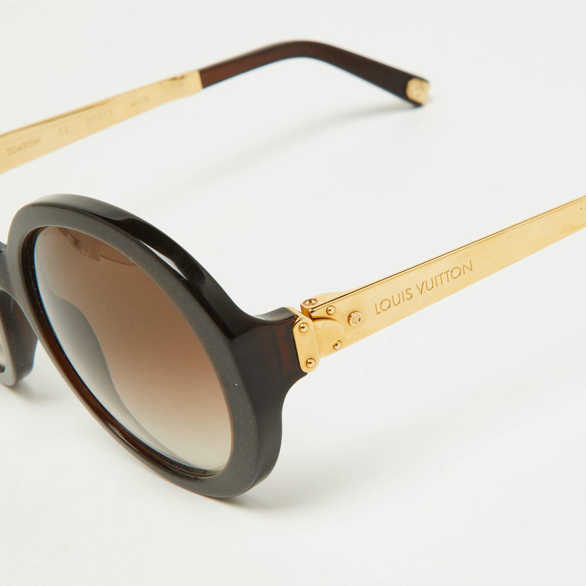 Louis Vuitton Brown Glitter/Brown Gradient Petit Soupcon Round Sunglasses In Good Condition For Sale In Dubai, Al Qouz 2