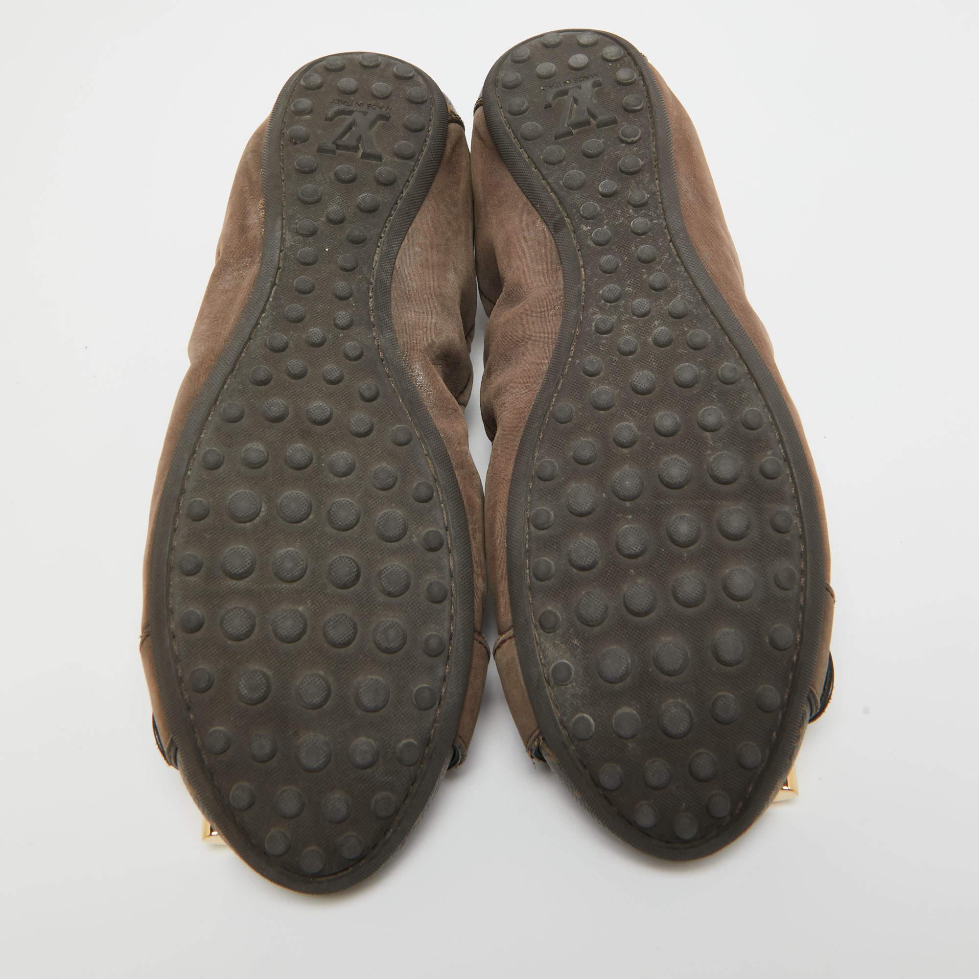 Louis Vuitton Brown Glitter Nubuck and Monogram Canvas Lucky Ballet Flats Size 3 For Sale 5
