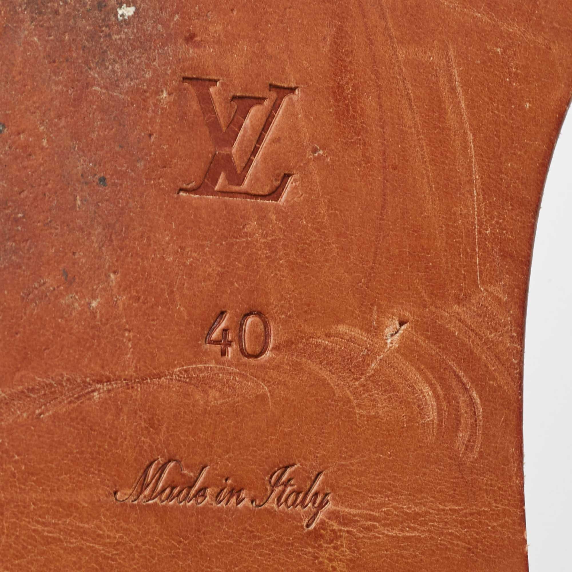 Louis Vuitton Brown/Gold Foil Leder und Monogramm beschichtetes Segeltuch Riemchen flach  im Angebot 4