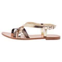 Louis Vuitton Brown/Gold Foil Leather and Monogram Coated Canvas Strappy Flat
