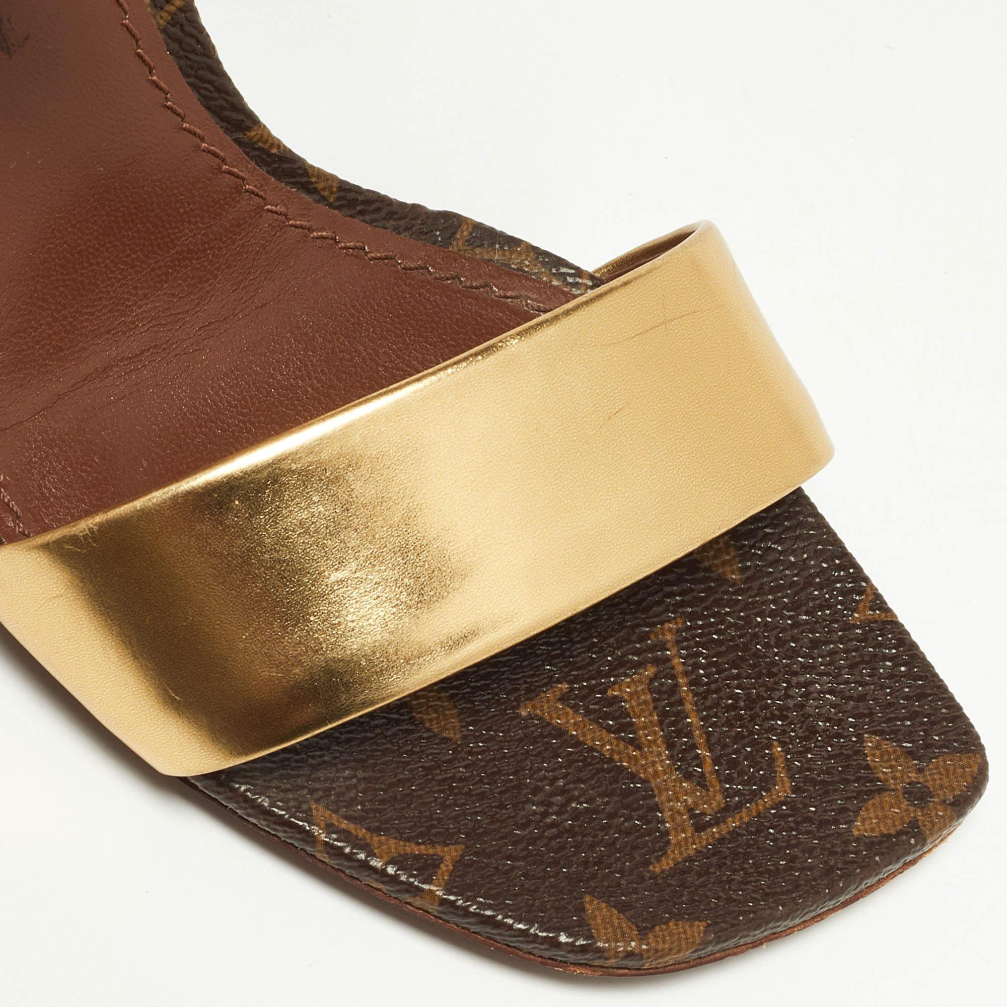 Louis Vuitton Brown/Gold Leather Bloom Ankle Strap Sandals Size 36 3