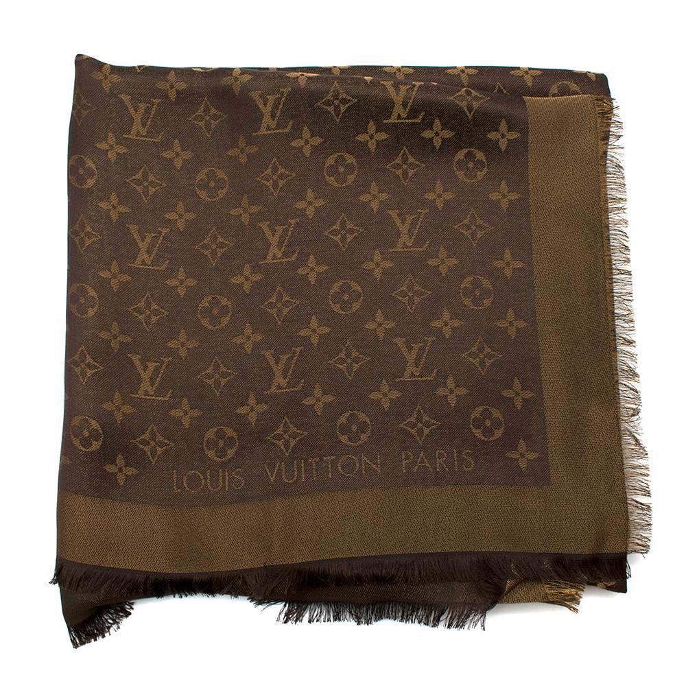  Louis Vuitton Brown & Gold Monogram Shine Shawl In New Condition In London, GB