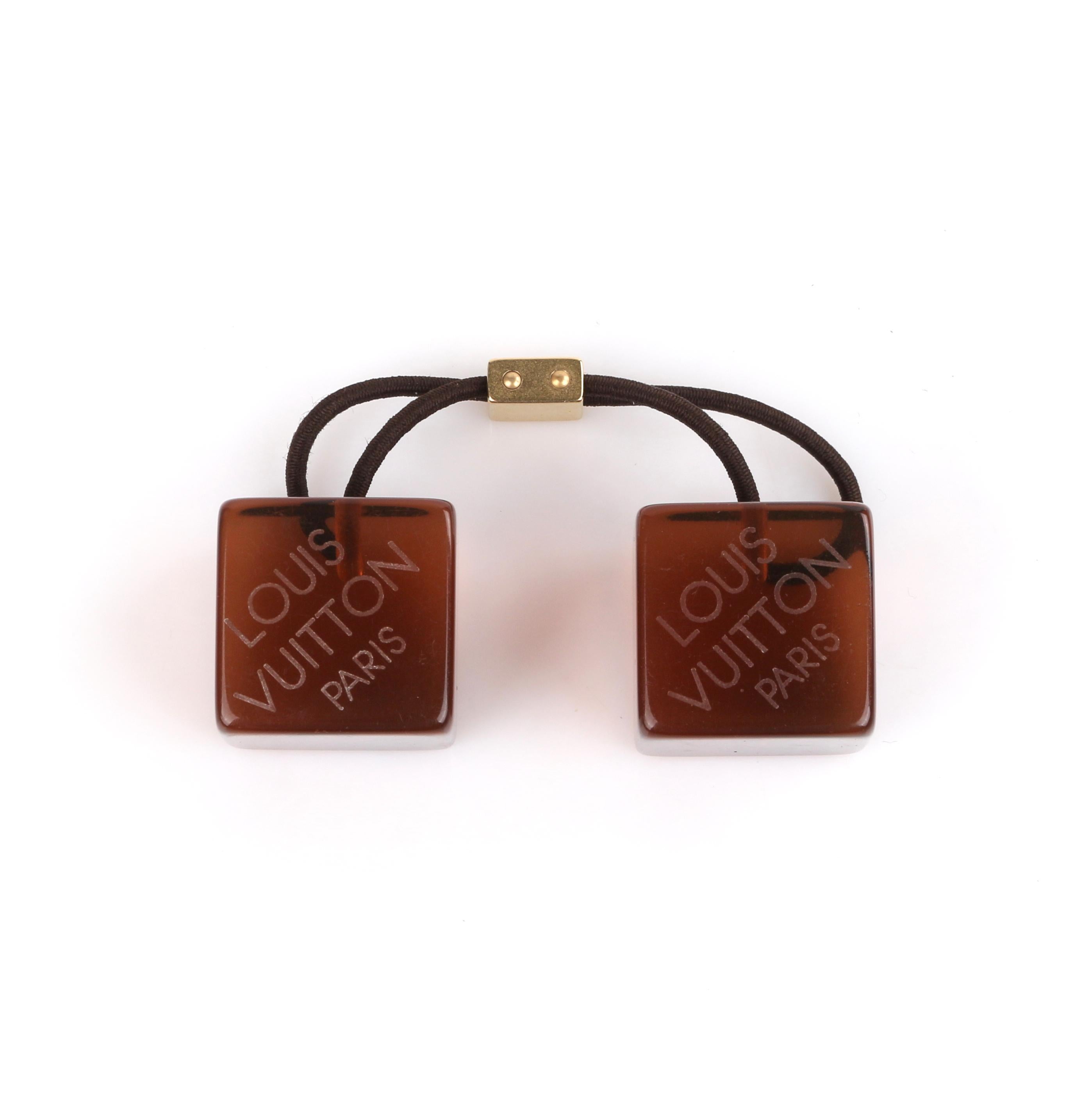 LOUIS VUITTON Brown Gold Resin Transparent Elastic Hair Cubes  In Good Condition In Thiensville, WI