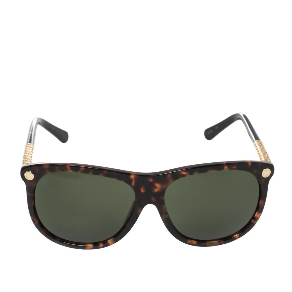 Louis Vuitton's sunglasses echo the label’s penchant for the statement, urbane-inspired silhouettes that are also timeless. They’re made in Italy with acetate, gold-tone metal, and square lenses then accented with the label's logo on the