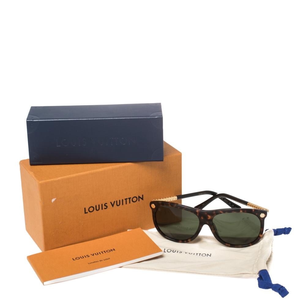 Louis Vuitton Brown Havana/ Green Z0893E Vertigo Square Sunglasses In Good Condition In Dubai, Al Qouz 2