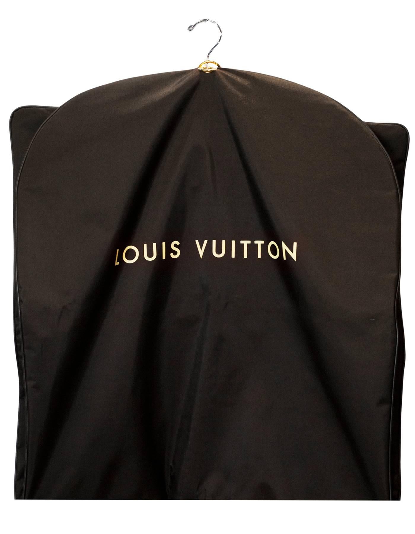 Black Louis Vuitton Brown Heavy Nylon Garment Bag with Beige Wooden Hanger