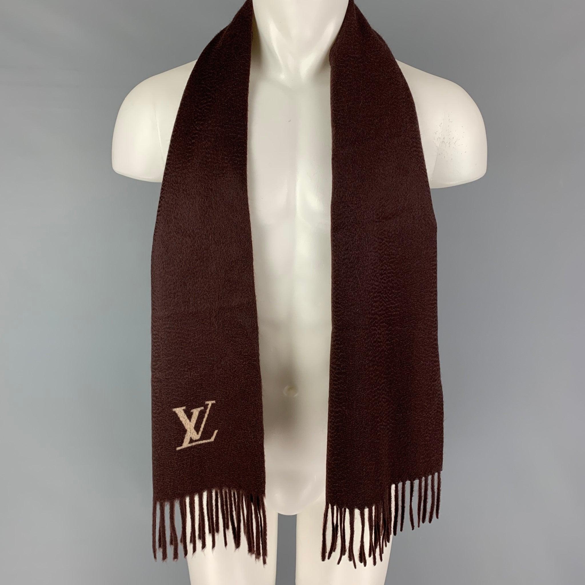 Men's LOUIS VUITTON Brown Knitted Cashmere Fringe Scarf For Sale