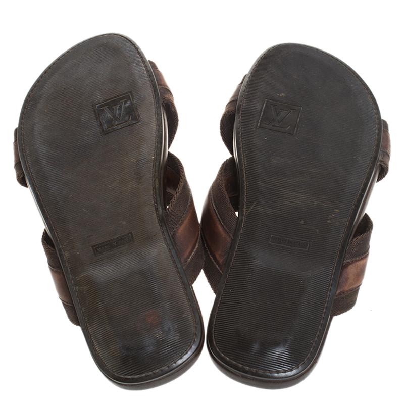 Black Louis Vuitton Brown Leather and Fabric Criss-Cross Sandals Size 41
