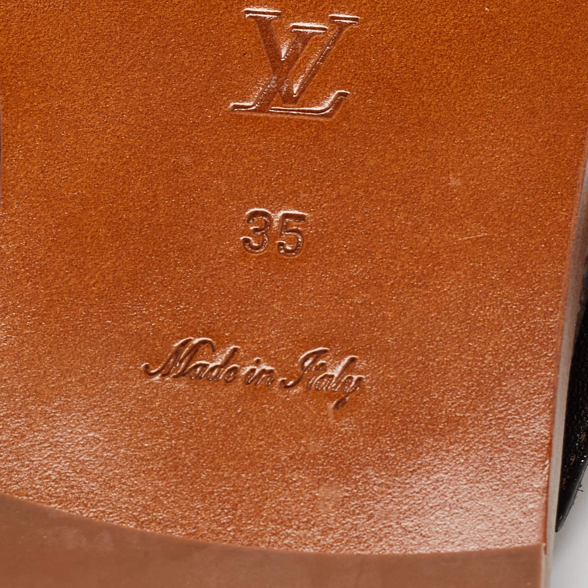 Louis Vuitton Brown Leather and Monogram Canvas Flat Slides Size 35 1