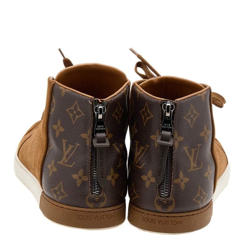 Louis Vuitton Brown Leather And Monogram Canvas High Top Sneakers Size 41.5 For Sale 1