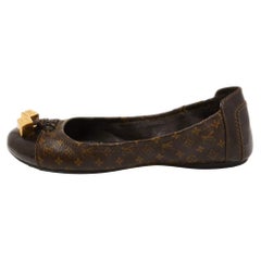 Louis Vuitton Brown Leather and Monogram Canvas Lovely Scrunch Ballet Flats Size