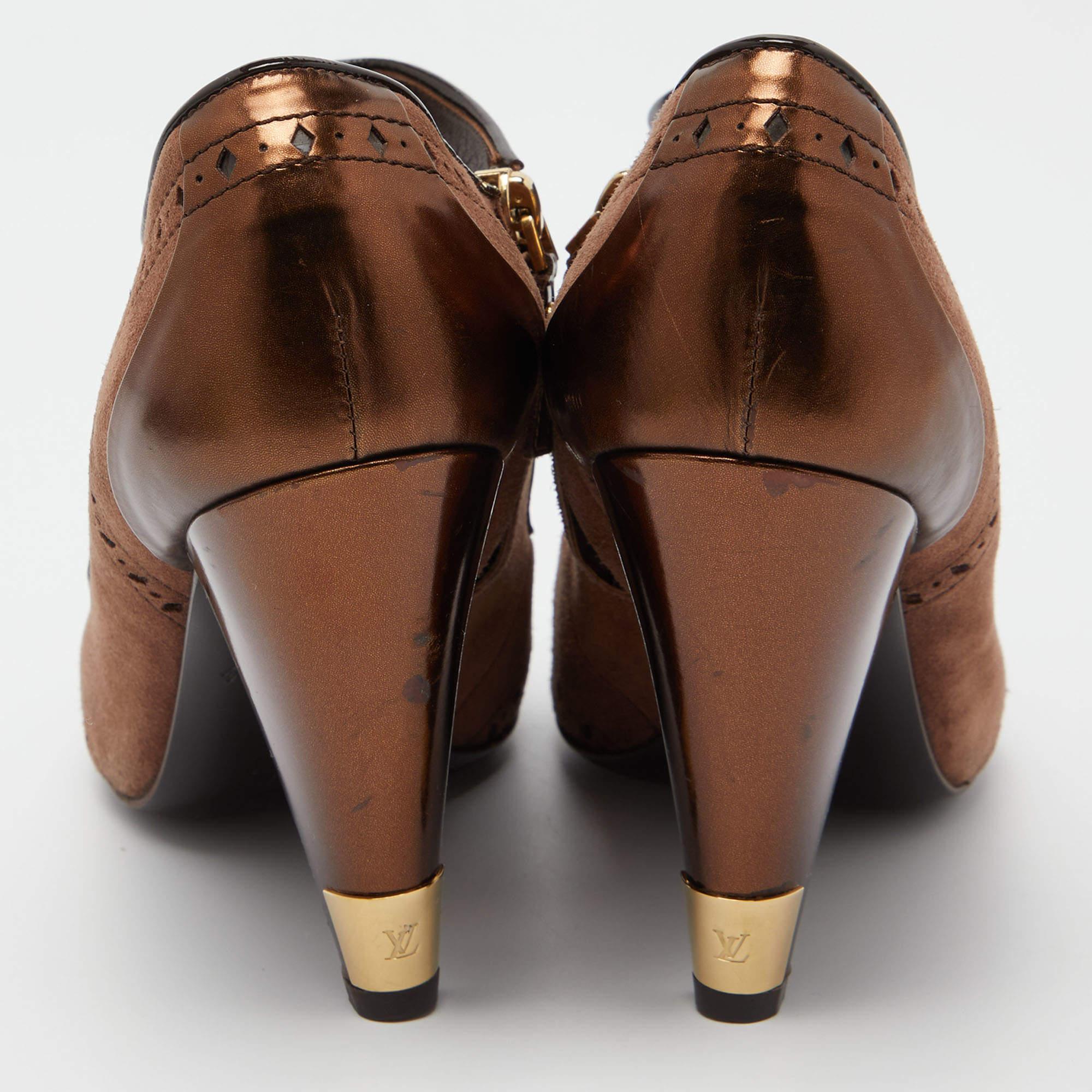 Louis Vuitton Brown Leather and Suede Peep Toe Sandals Size 39 1