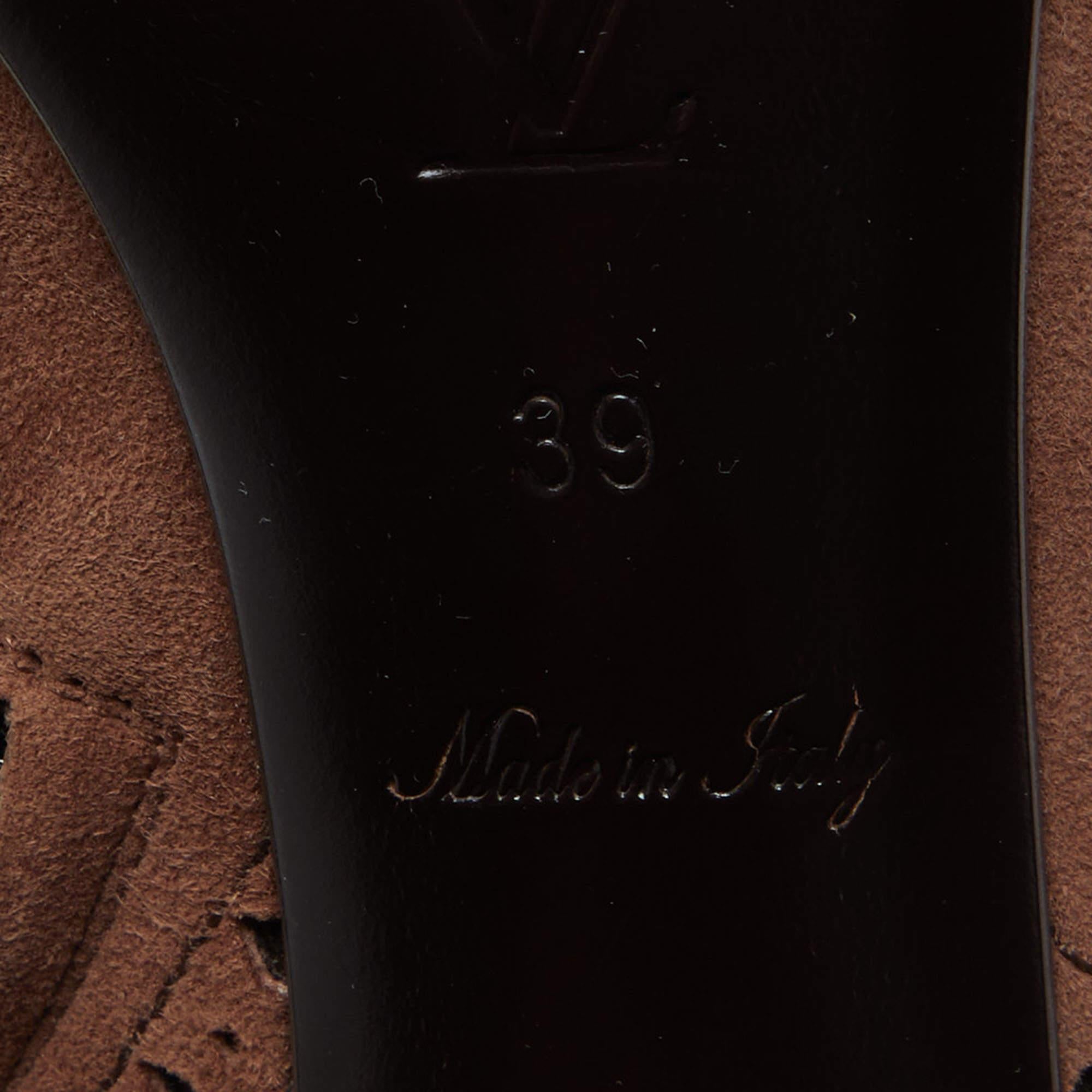 Louis Vuitton Brown Leather and Suede Peep Toe Sandals Size 39 3