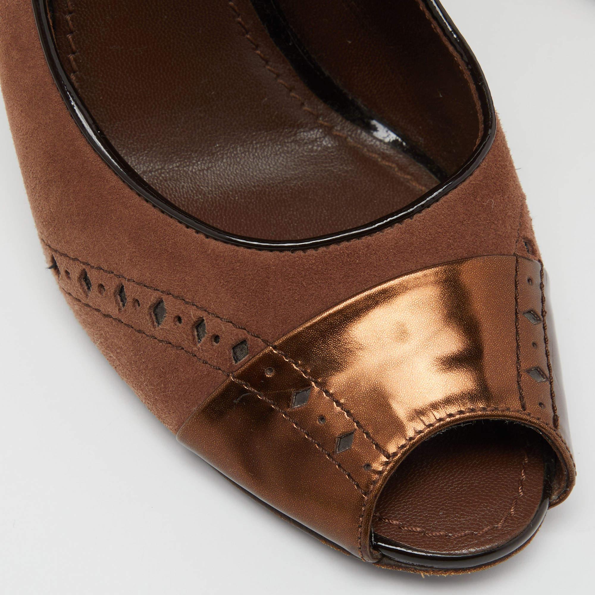 Louis Vuitton Brown Leather and Suede Peep Toe Sandals Size 39 4