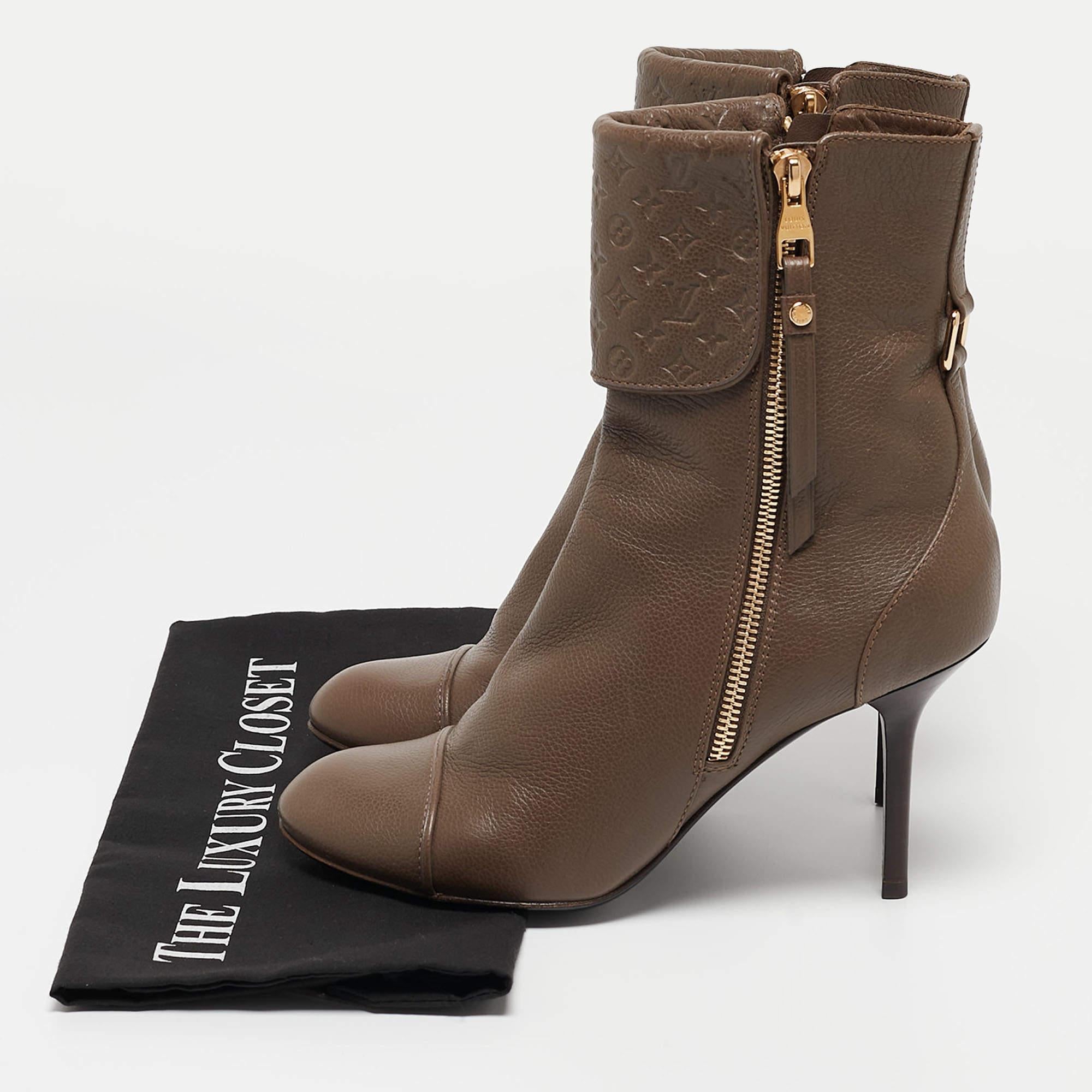 Louis Vuitton Brown Leather Ankle Boots Size 38 5