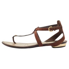 Louis Vuitton Brown Leather Ankle Strap Flat Sandals 