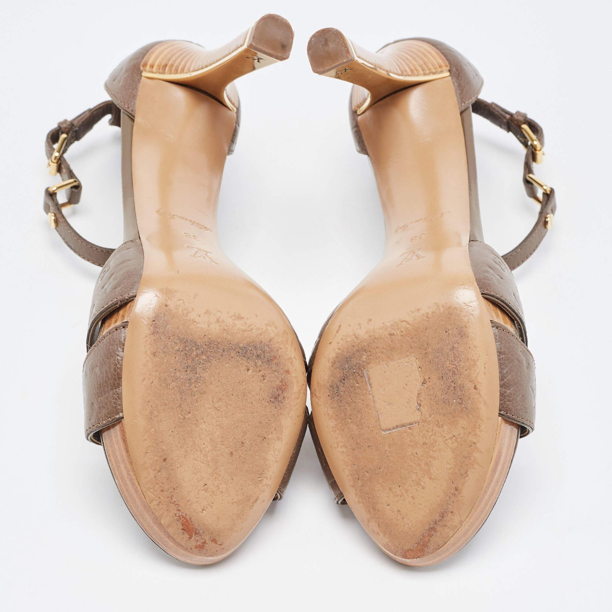 Louis Vuitton Brown Leather Ankle Strap Sandals Size 38 For Sale 2