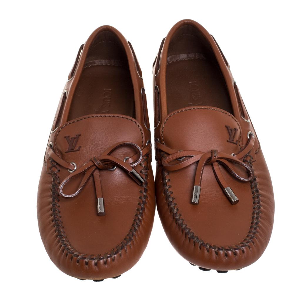 Louis Vuitton Brown Leather Arizona Loafers Size 40.5 In Good Condition In Dubai, Al Qouz 2