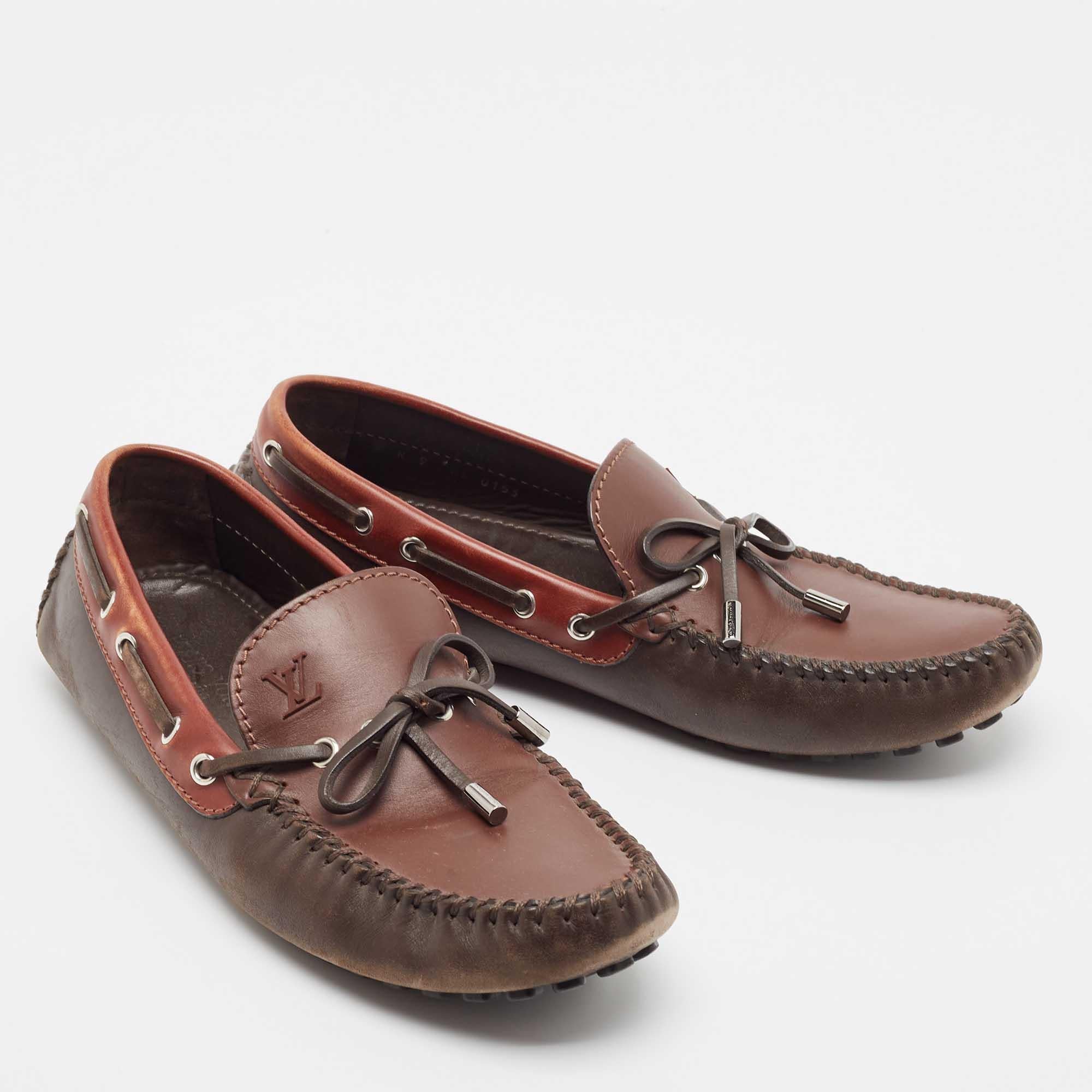 Men's Louis Vuitton Brown Leather Arizona Loafers Size 43 For Sale