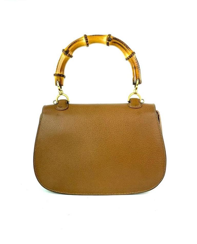 Women's Louis Vuitton Brown Leather Bamboo Top Handle Flap Bag 8GG918