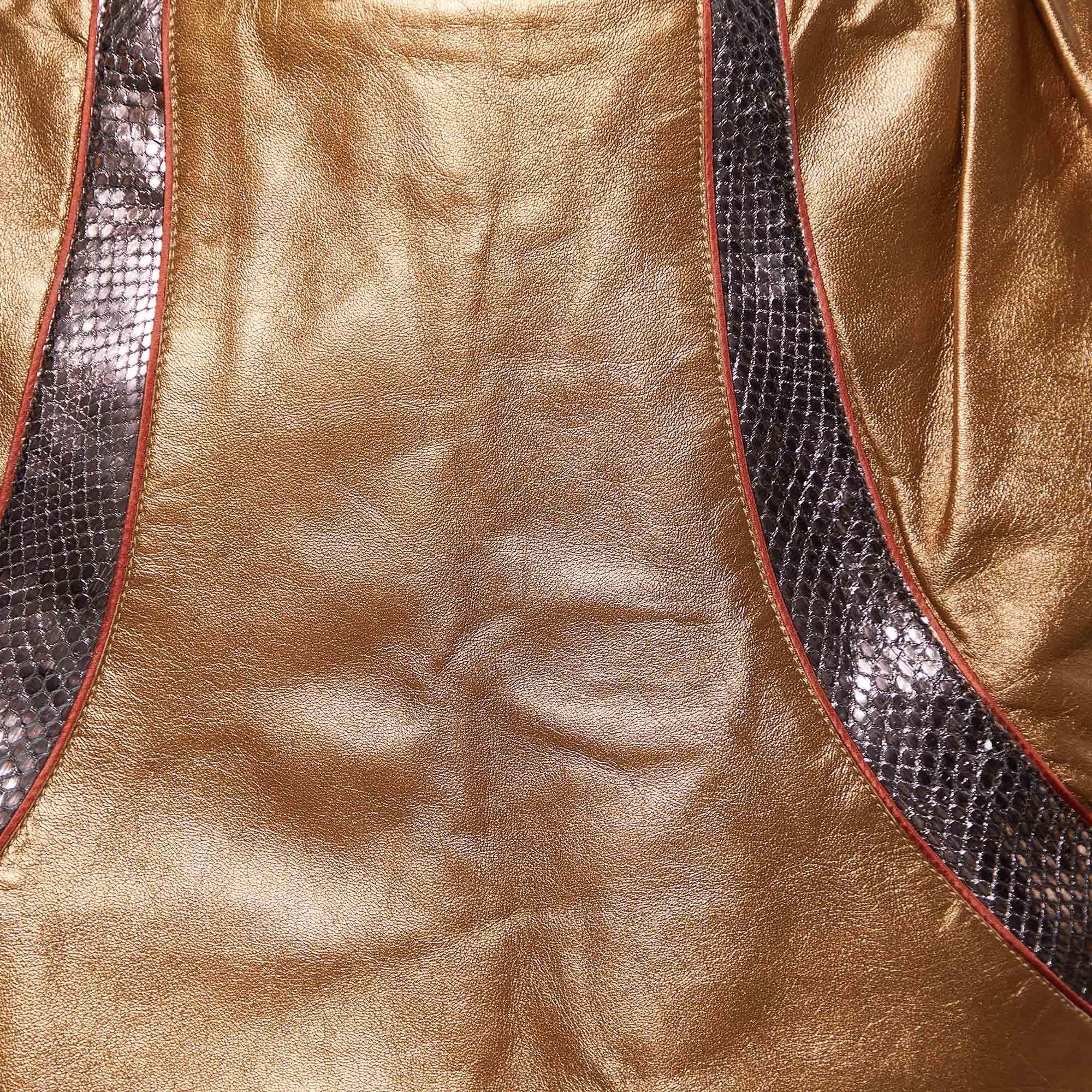 Women's Louis Vuitton Brown Leather & Contrast Detail Puff Pocket Mini Skirt M