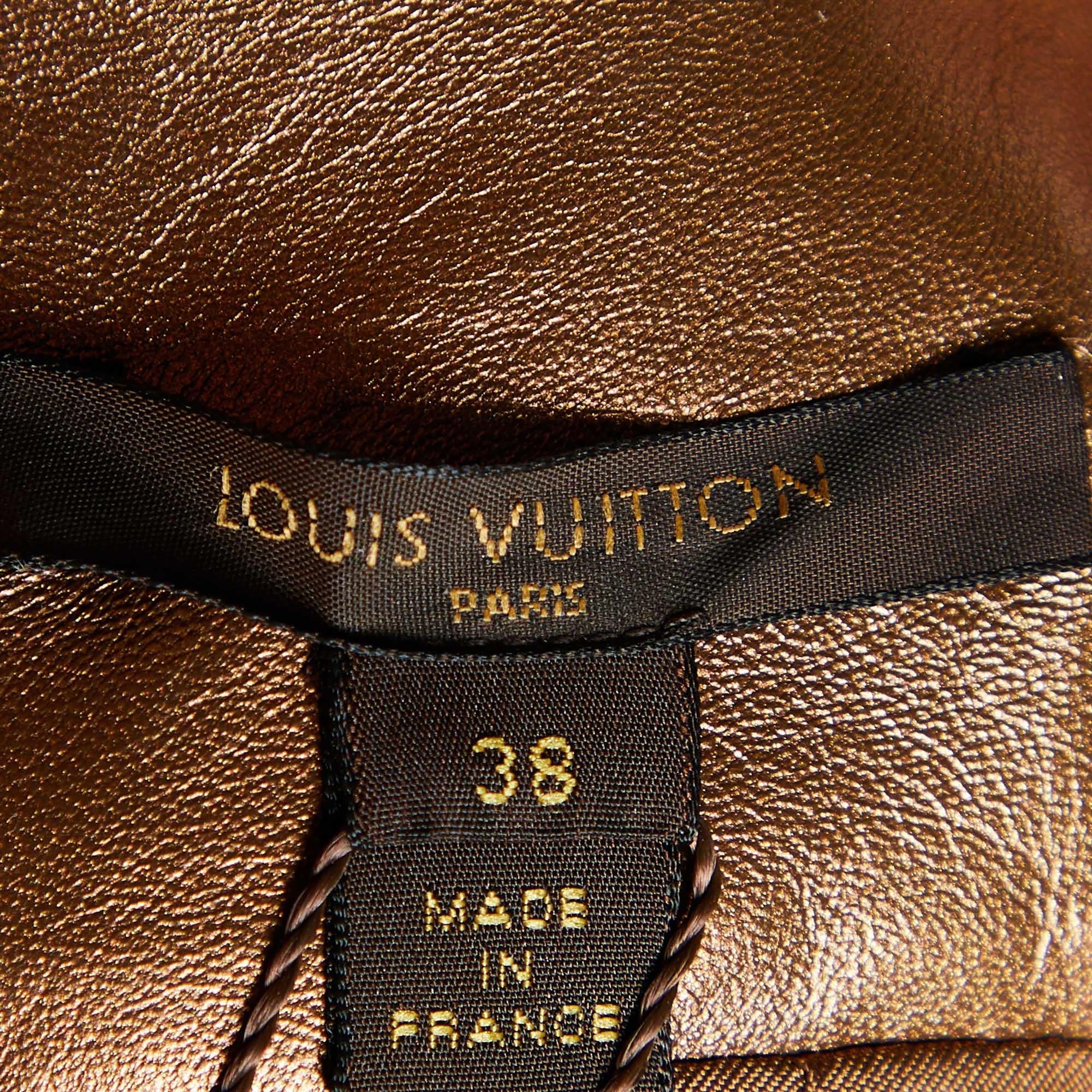 Louis Vuitton Brown Leather & Contrast Detail Puff Pocket Mini Skirt M 1