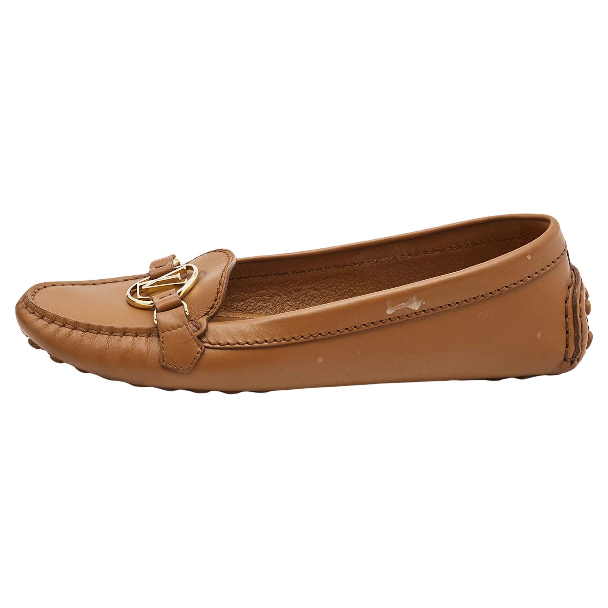 Louis Vuitton Brown Leather Dauphine Loafers Size 37.5 For Sale